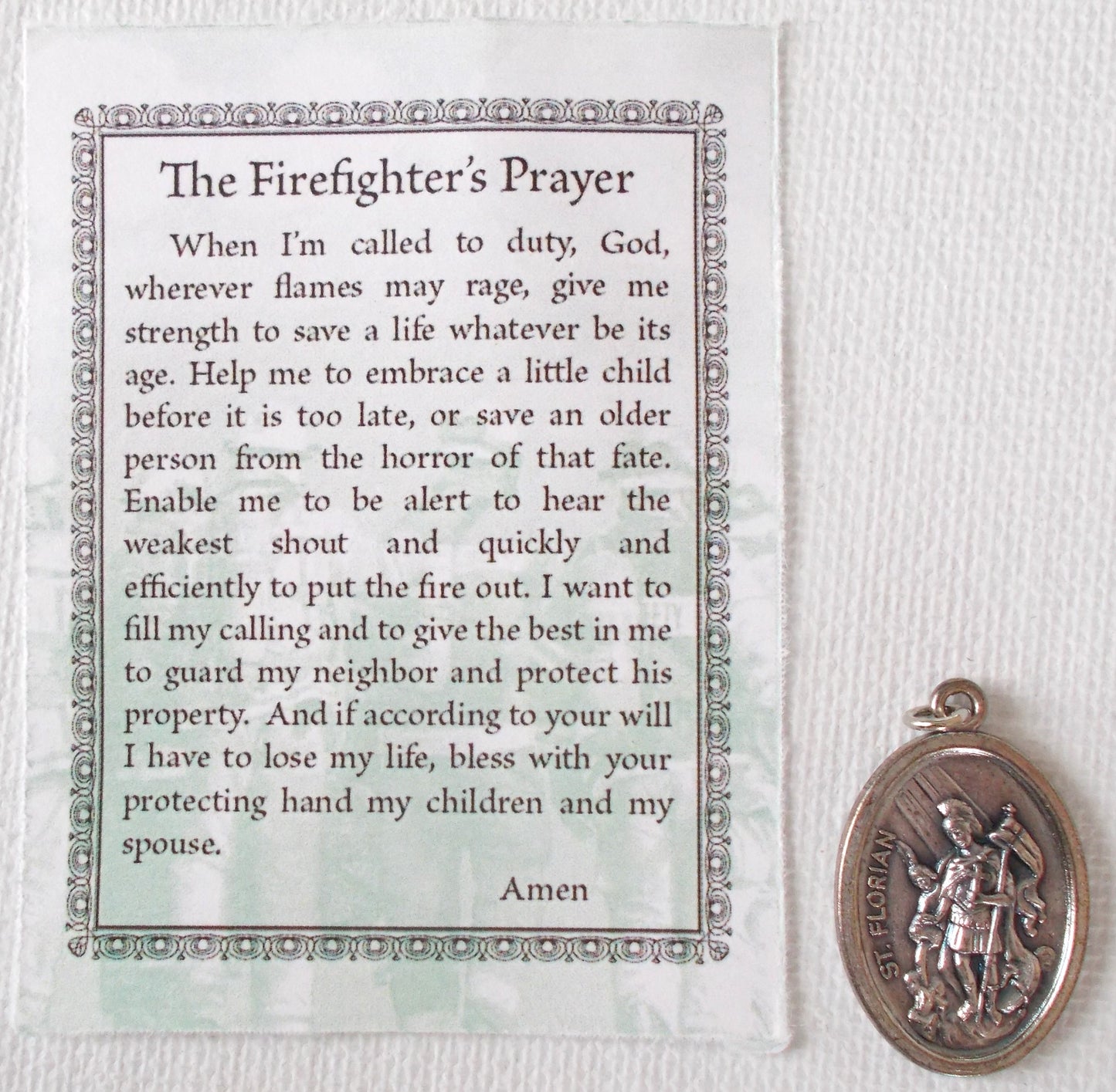 Firefighter's Prayer with St. Florian Medal in Vinyl Pouch