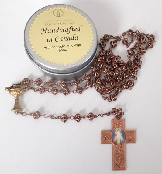 Copper-tone Rosary with Divine Mercy Cross & Bronze Chalice