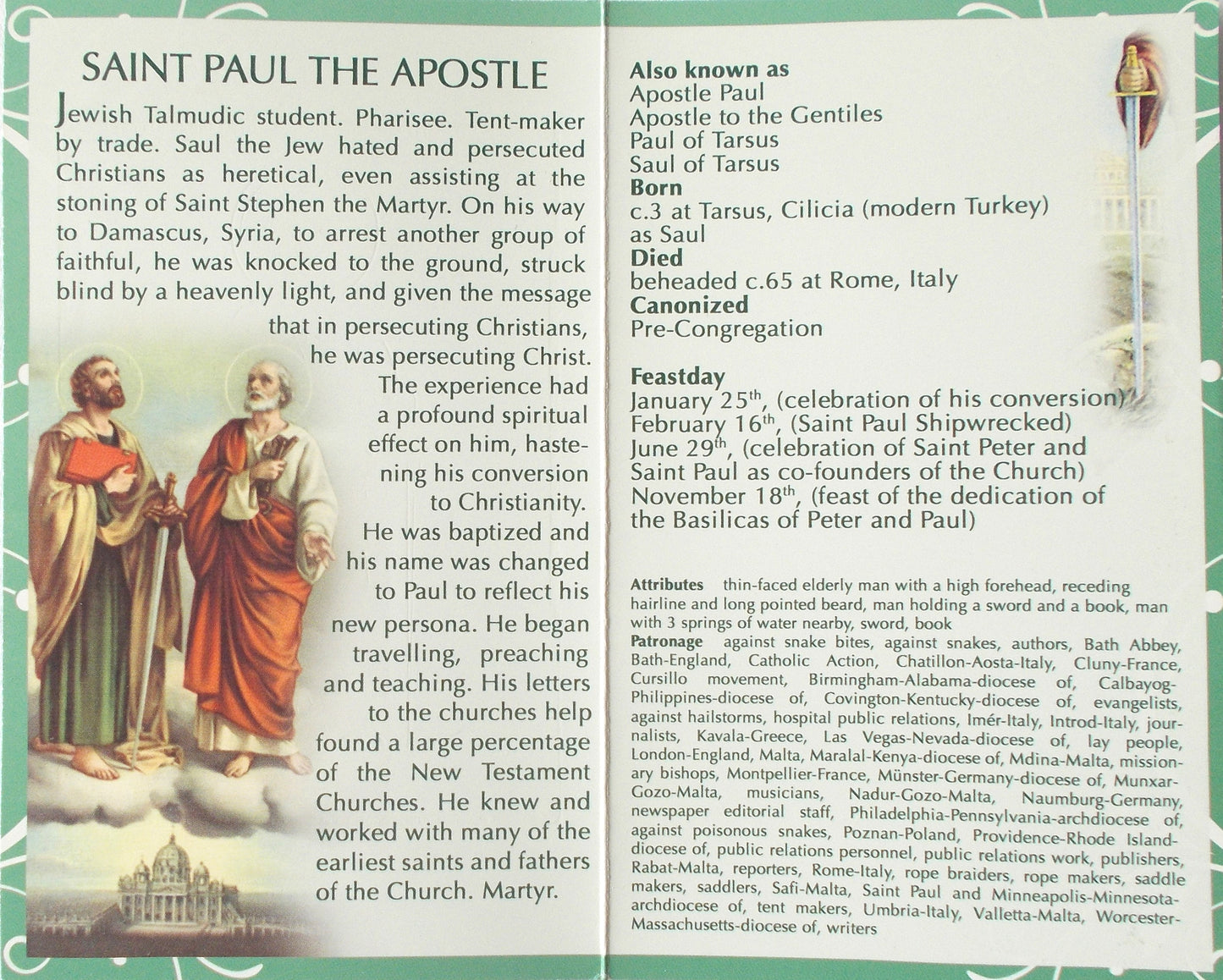 St. Paul Mini Lives Prayer Pamphlet