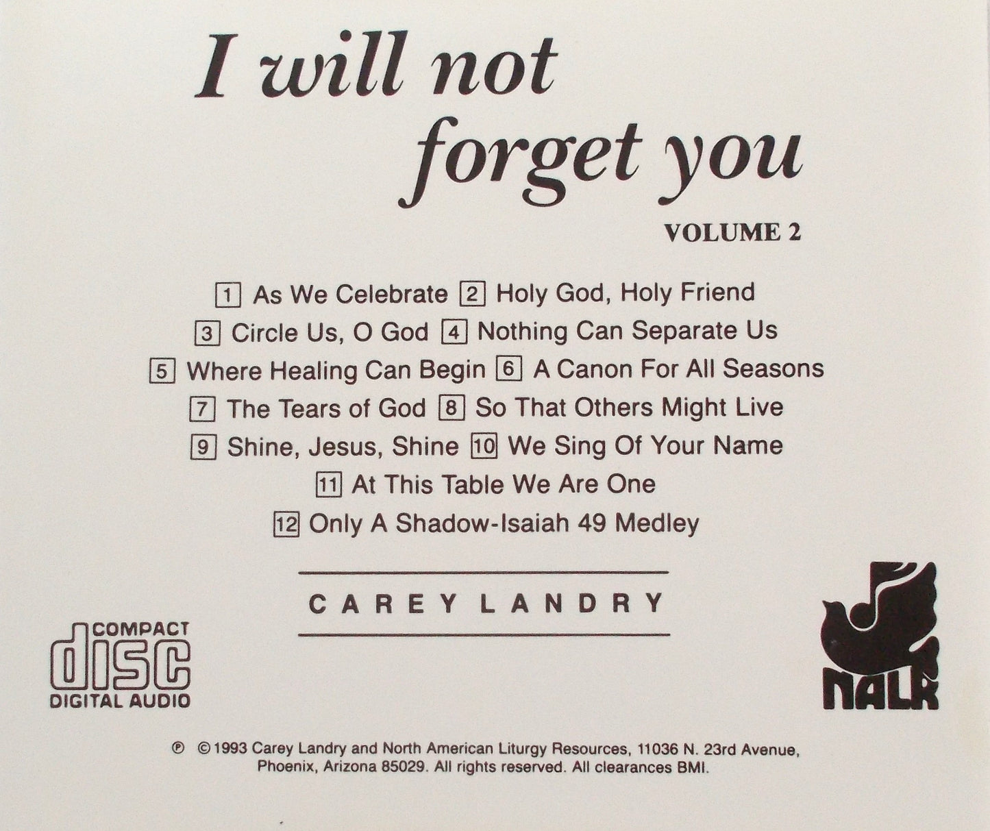 Carey Landry - I Will Not Forget You - Volume 2 - Music CD