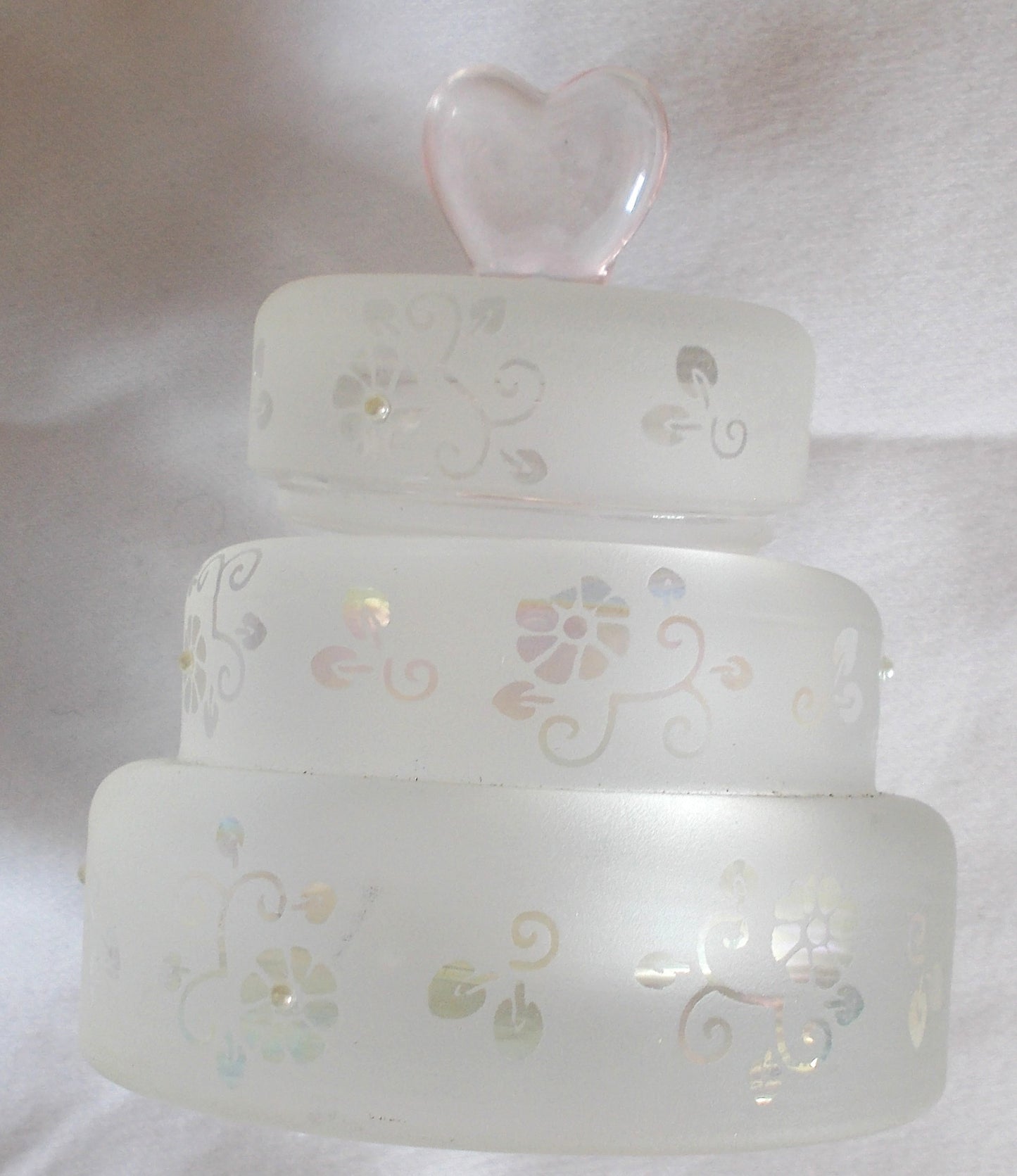Etched Glass Wedding Cake Trinket Box