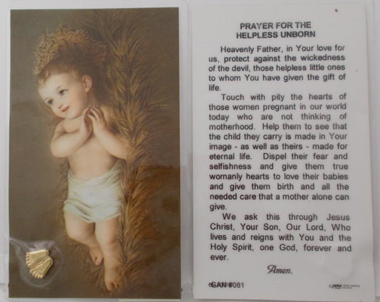 Laminated with Medal - Baby Jesus - Prayer for the Helpless Unborn