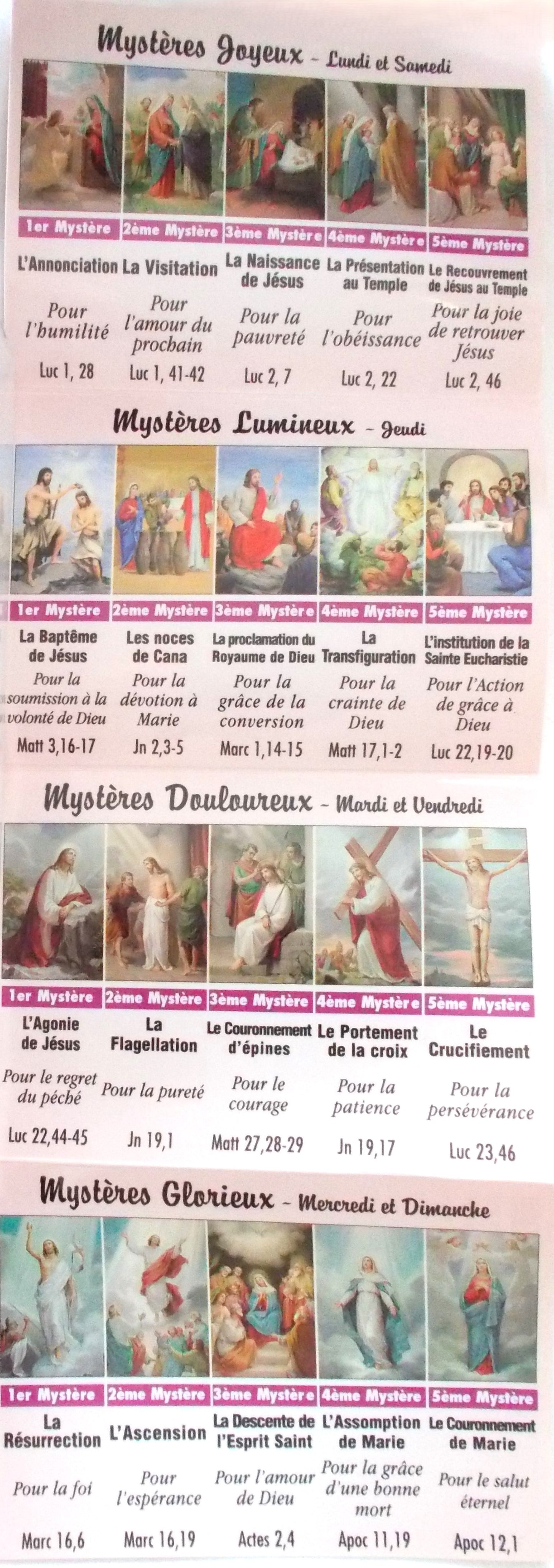 Pocket Rosary Prayers Pamphlet - English or French