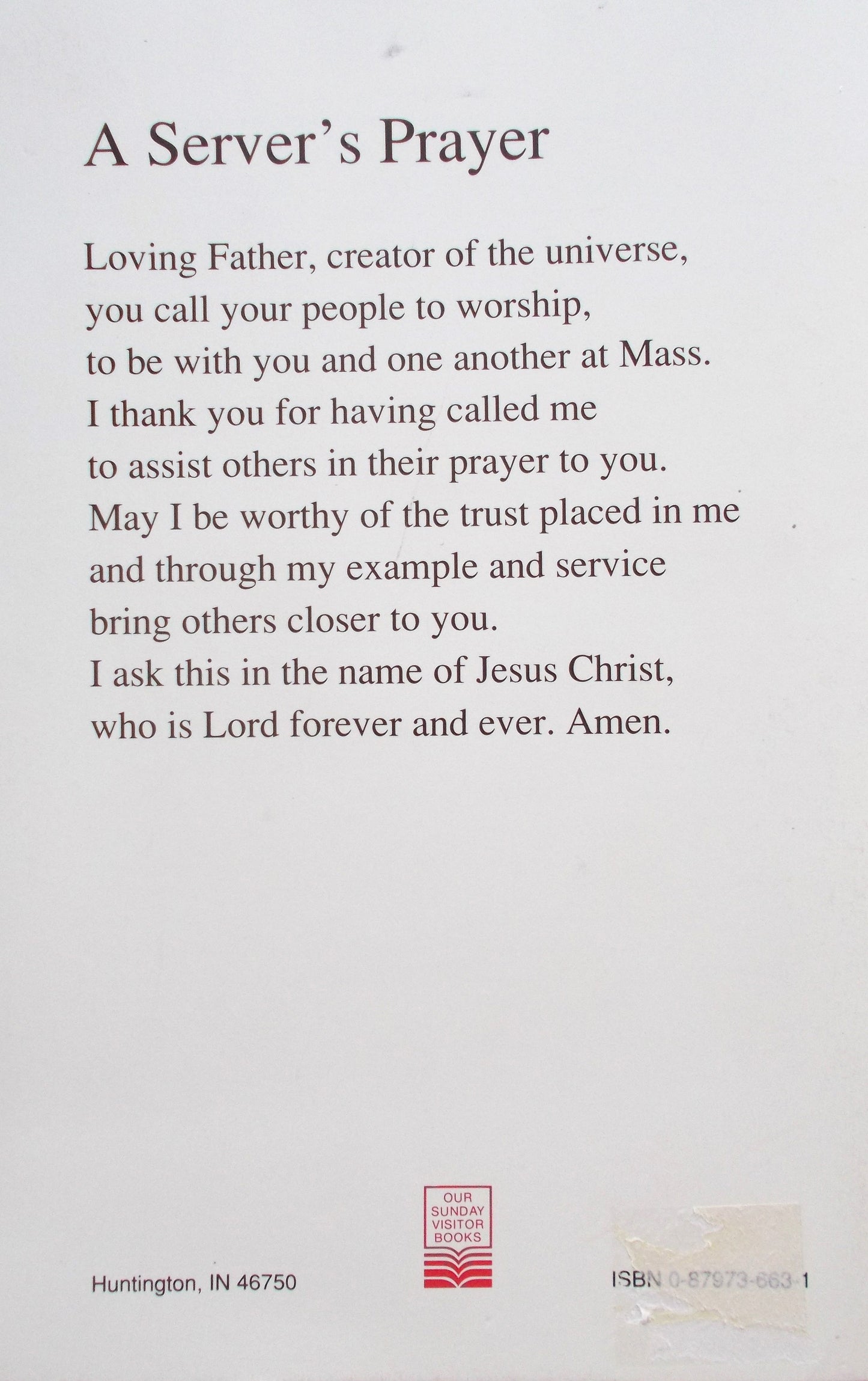 Called to Serve : A Guidebook for Altar Servers