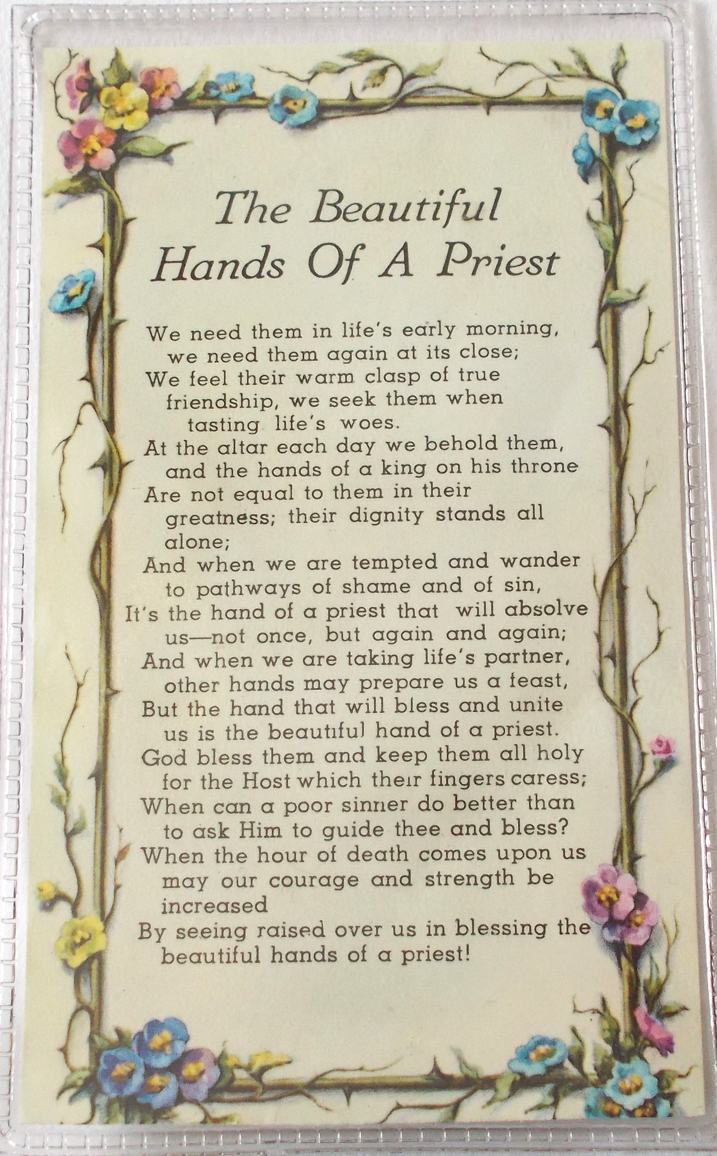 The Beautiful Hands of A Priest - Paper in Vinyl Prayercard