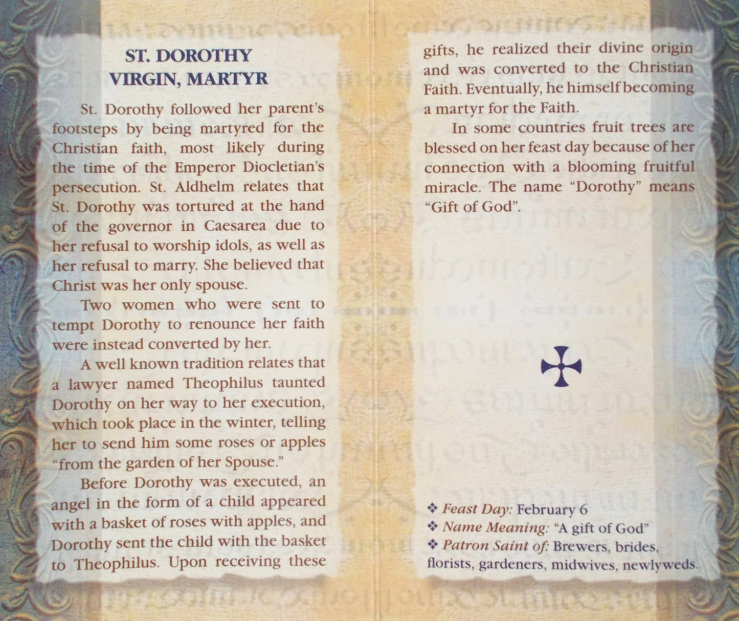 St. Dorothy Biography Prayer Pamphlet