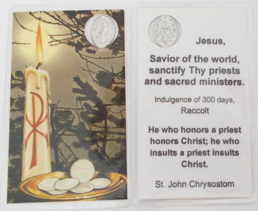 Laminated with Miraculous Medal - Sanctify Thy priests