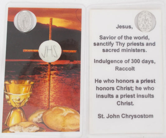 Laminated with Miraculous Medal - Sanctify Thy priests