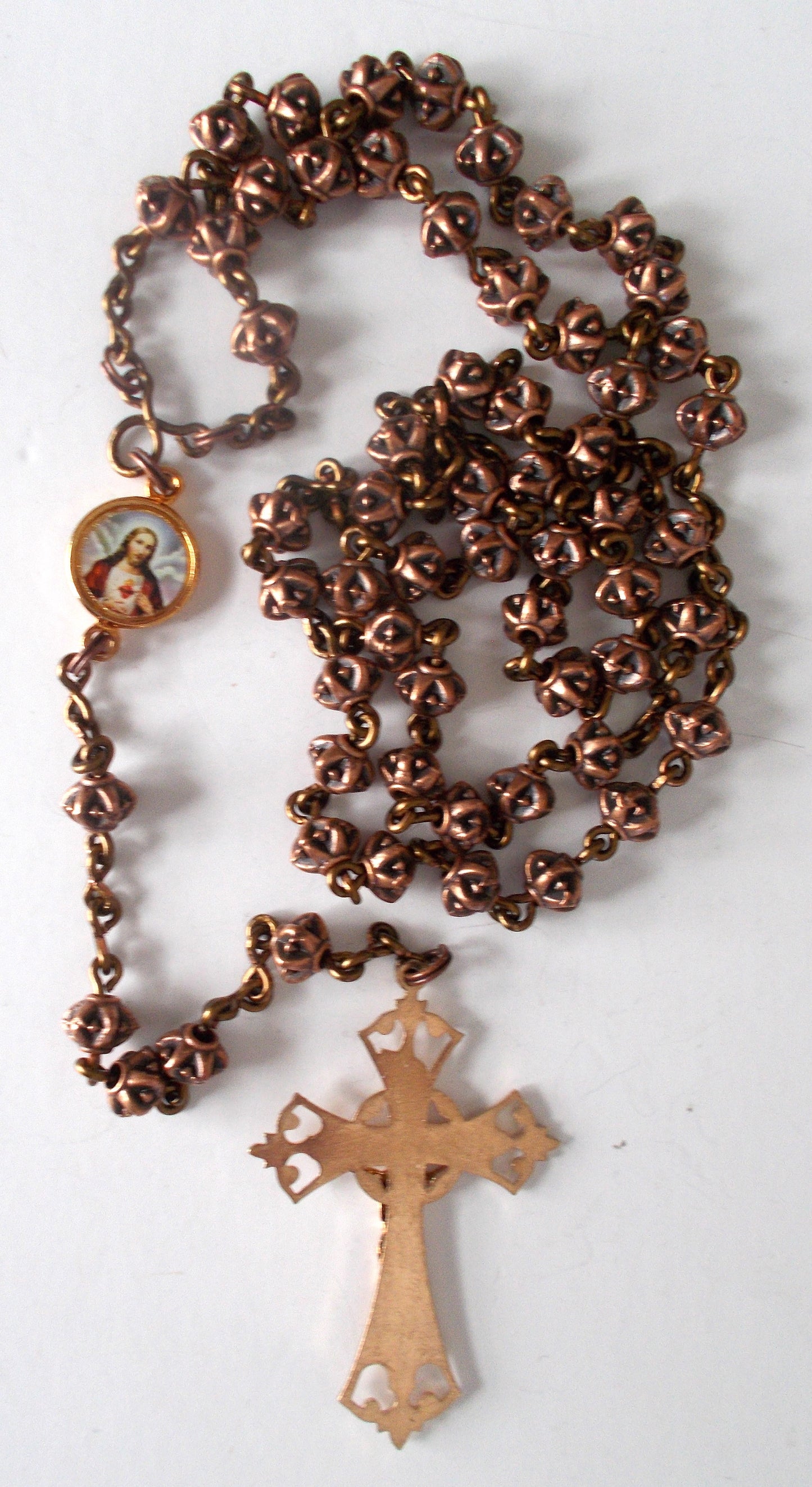 Copper-tone Rosary with Gold-tone Crucifix & Sacred Heart / Fatima Center