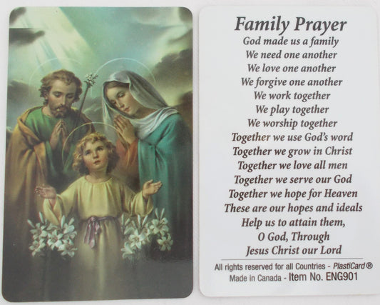 Holy Family Plastic Prayercard - Family Prayer