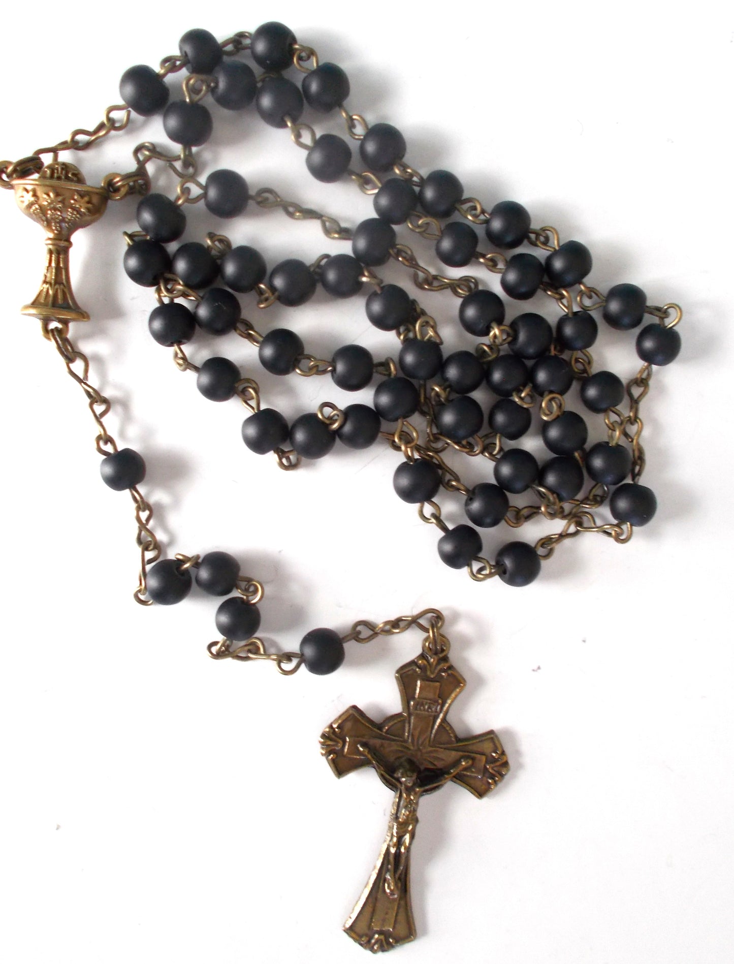 Vintage-Style Rosary with Bronze Crucifix & Chalice Center