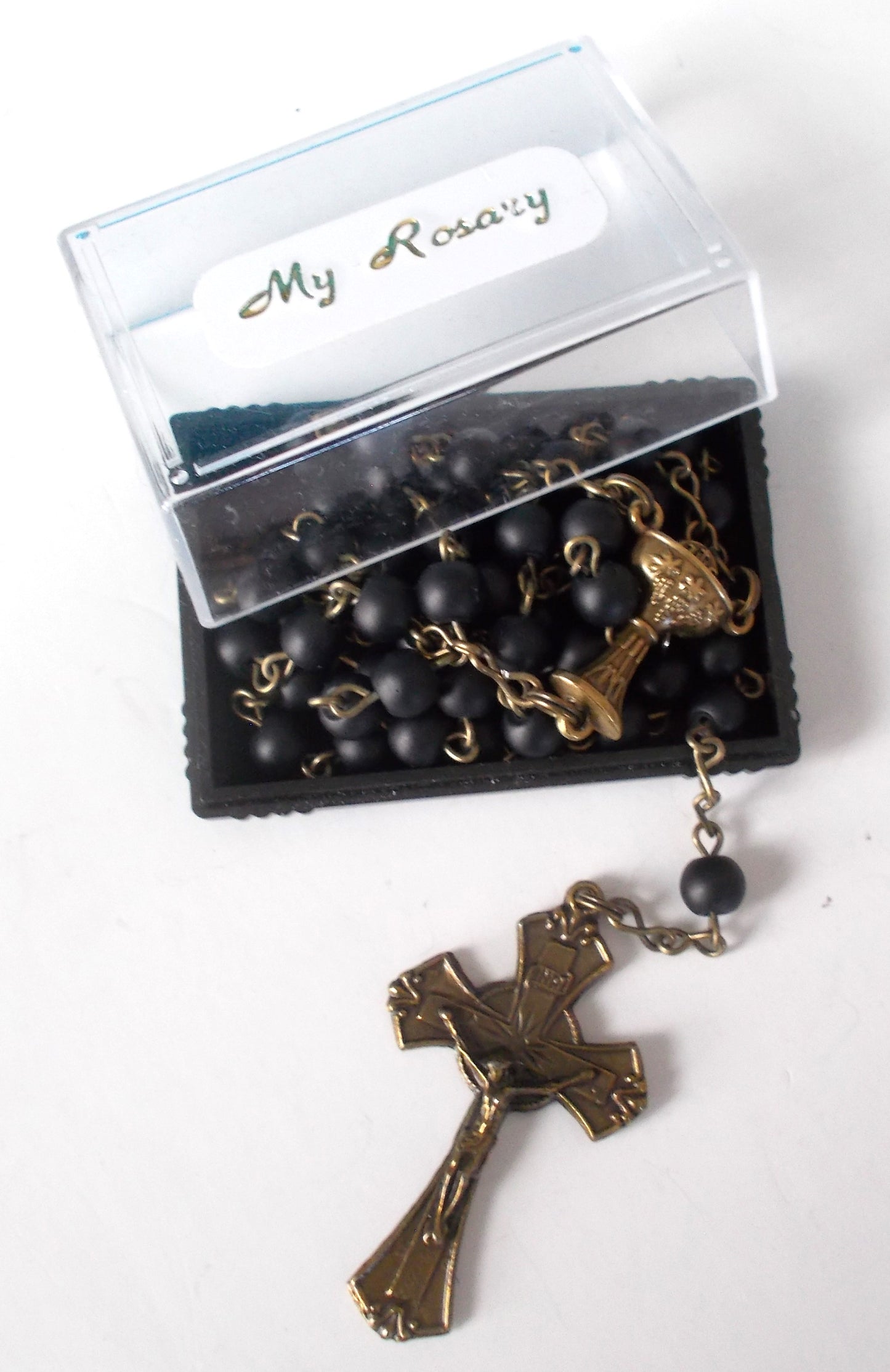 Vintage-Style Rosary with Bronze Crucifix & Chalice Center