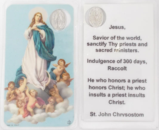 Laminated with Miraculous Medal - Assumption - Sanctify Thy priests