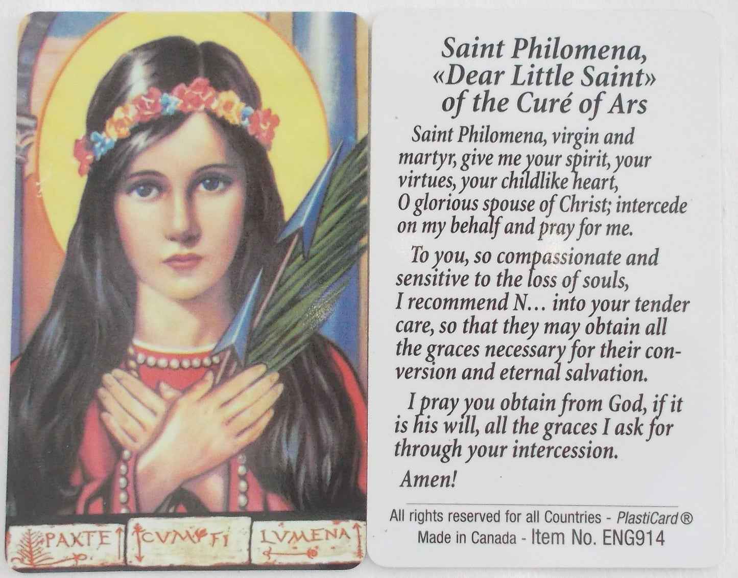 St. Philomena Plastic Prayercard