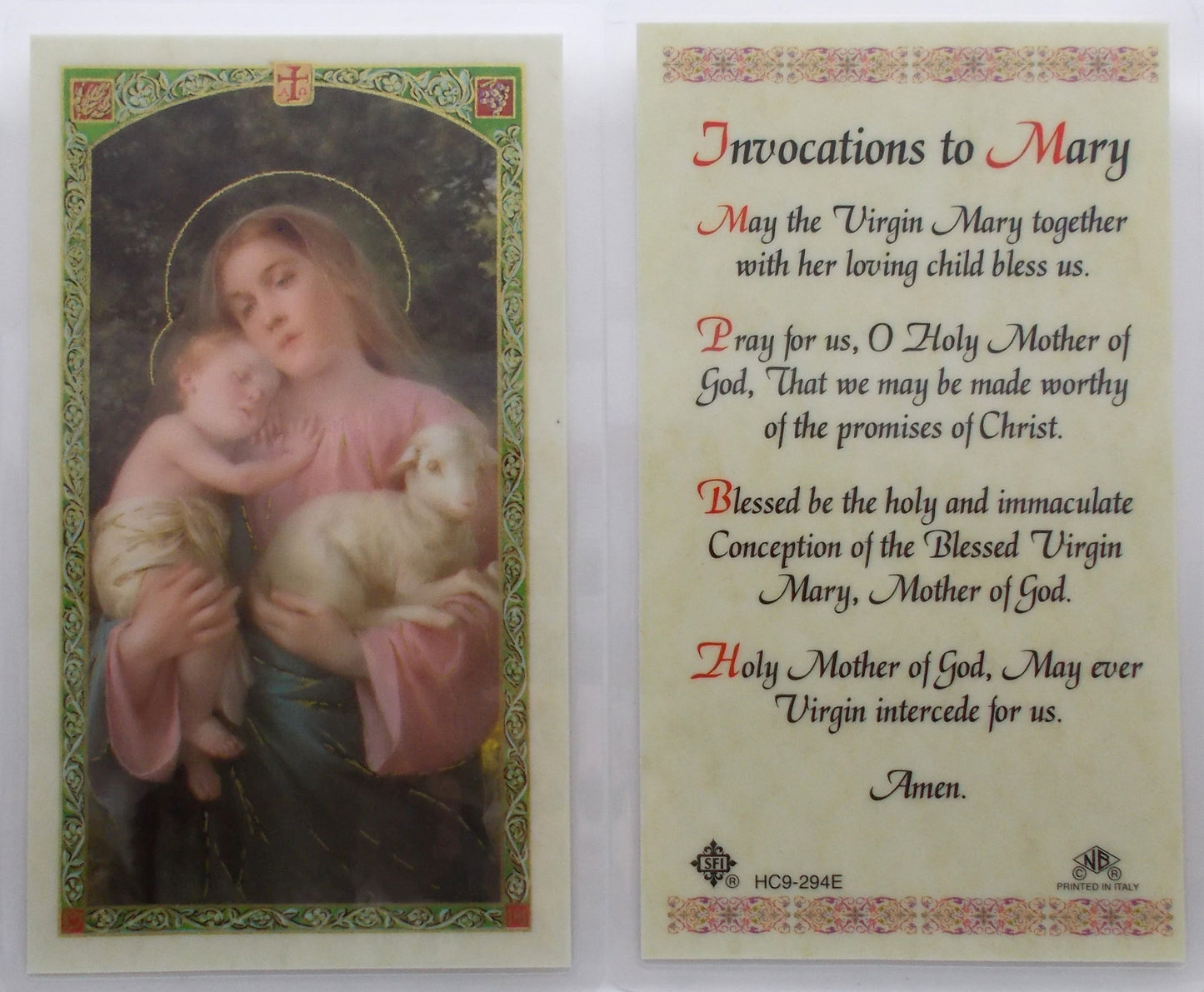 Laminated - Mary with Child & Lamb - Invocations to Mary