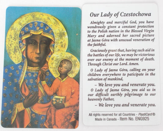 Our Lady of Czestochowa Plastic Prayercard