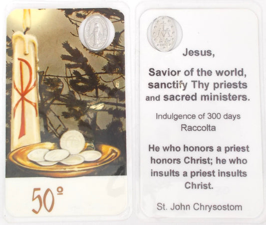 Laminated with Miraculous Medal - 50th - Sanctify Thy priests