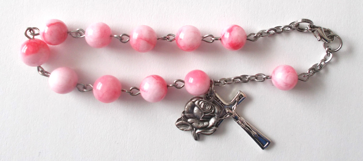 Rosary Bracelet - Pink / White - Gift Boxed