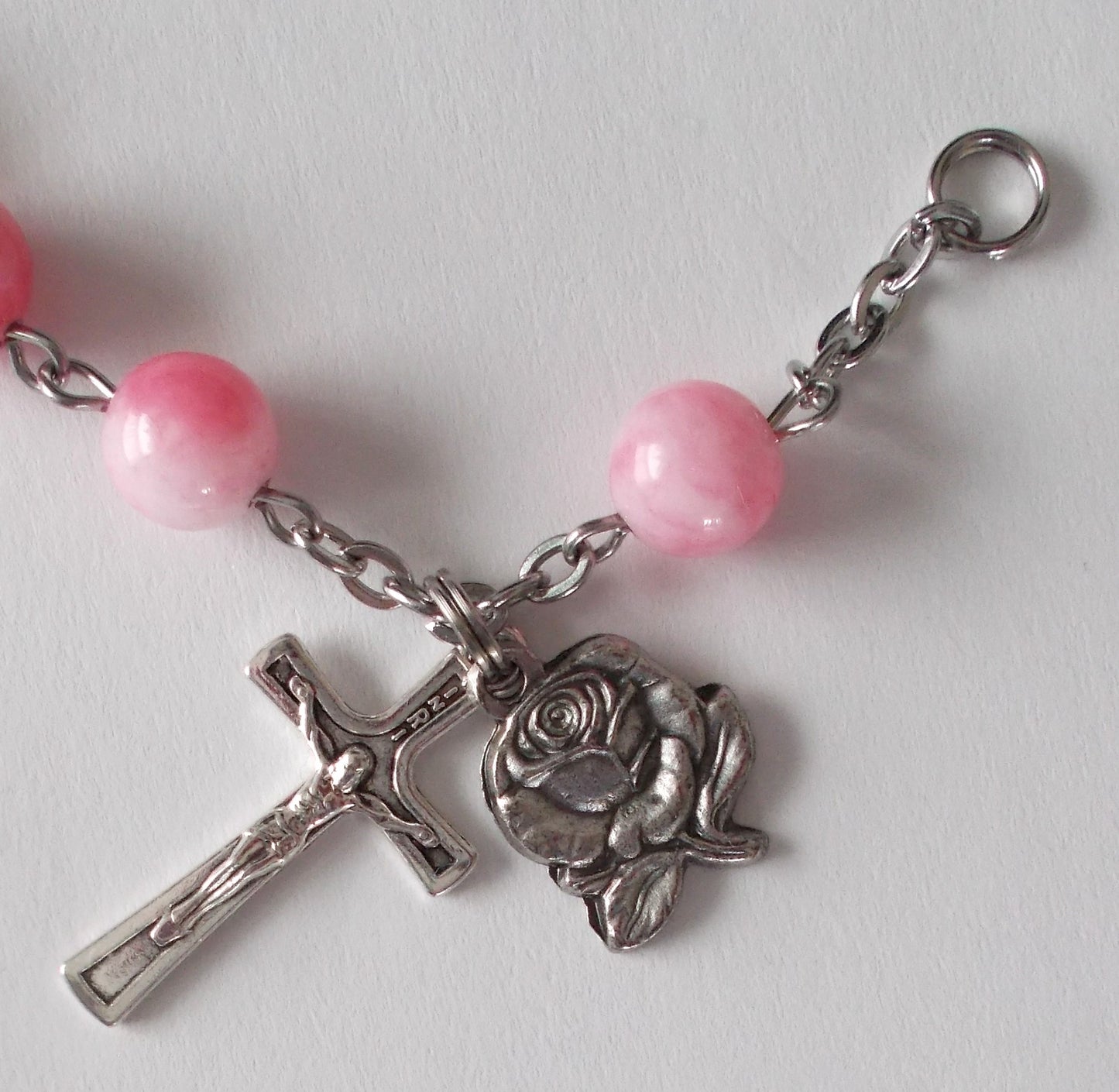 Rosary Bracelet - Pink / White - Gift Boxed