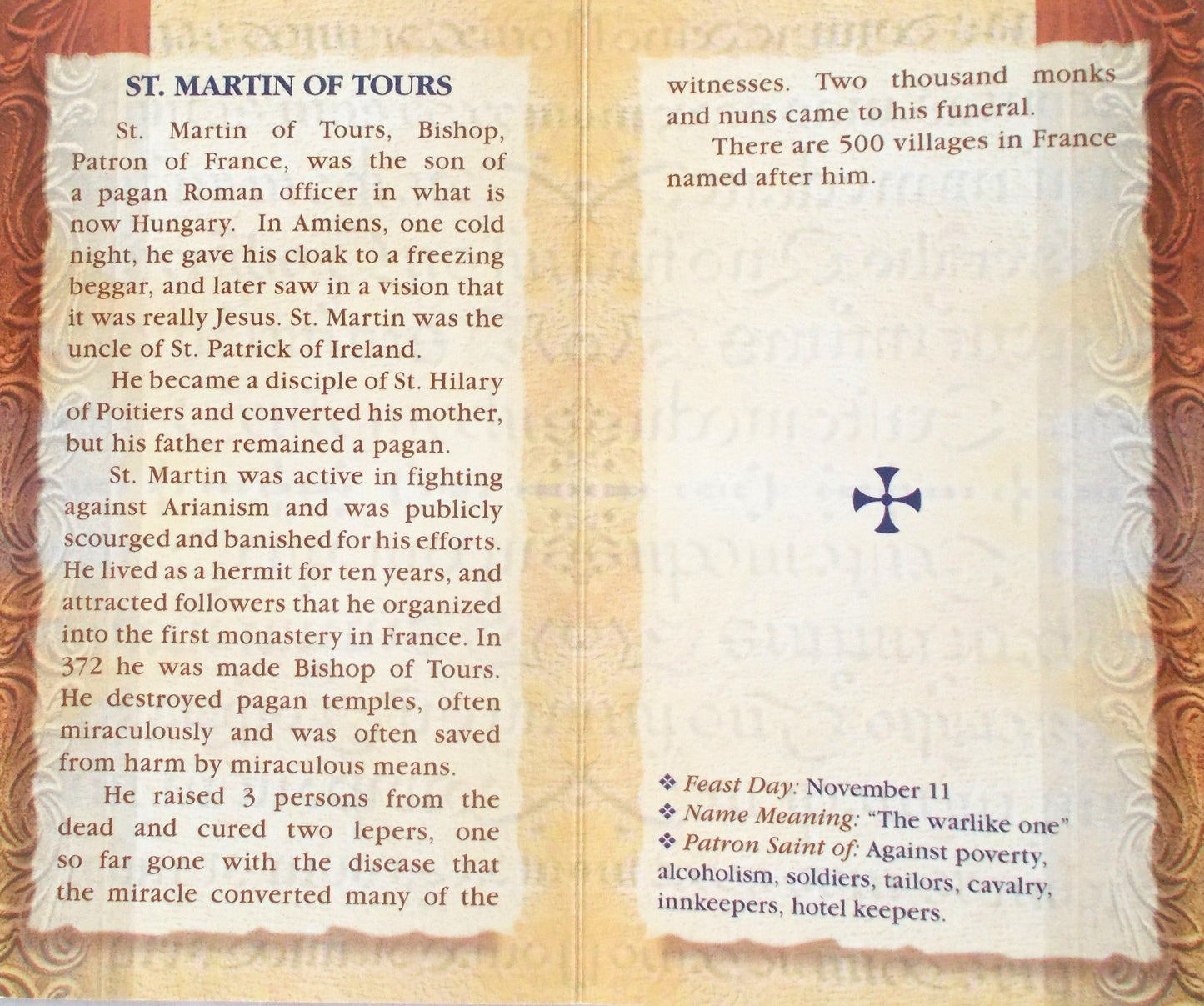 St. Martin of Tours Biography Prayer Pamphlet