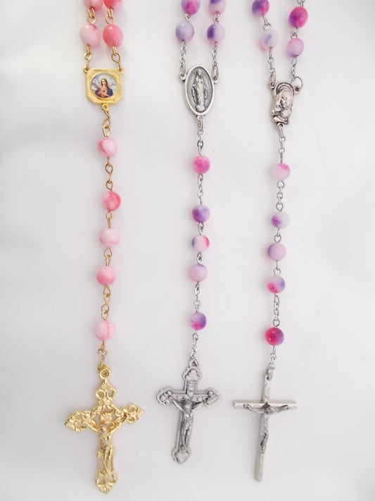 Rosary - Chain with Semi-precious Pink Beads