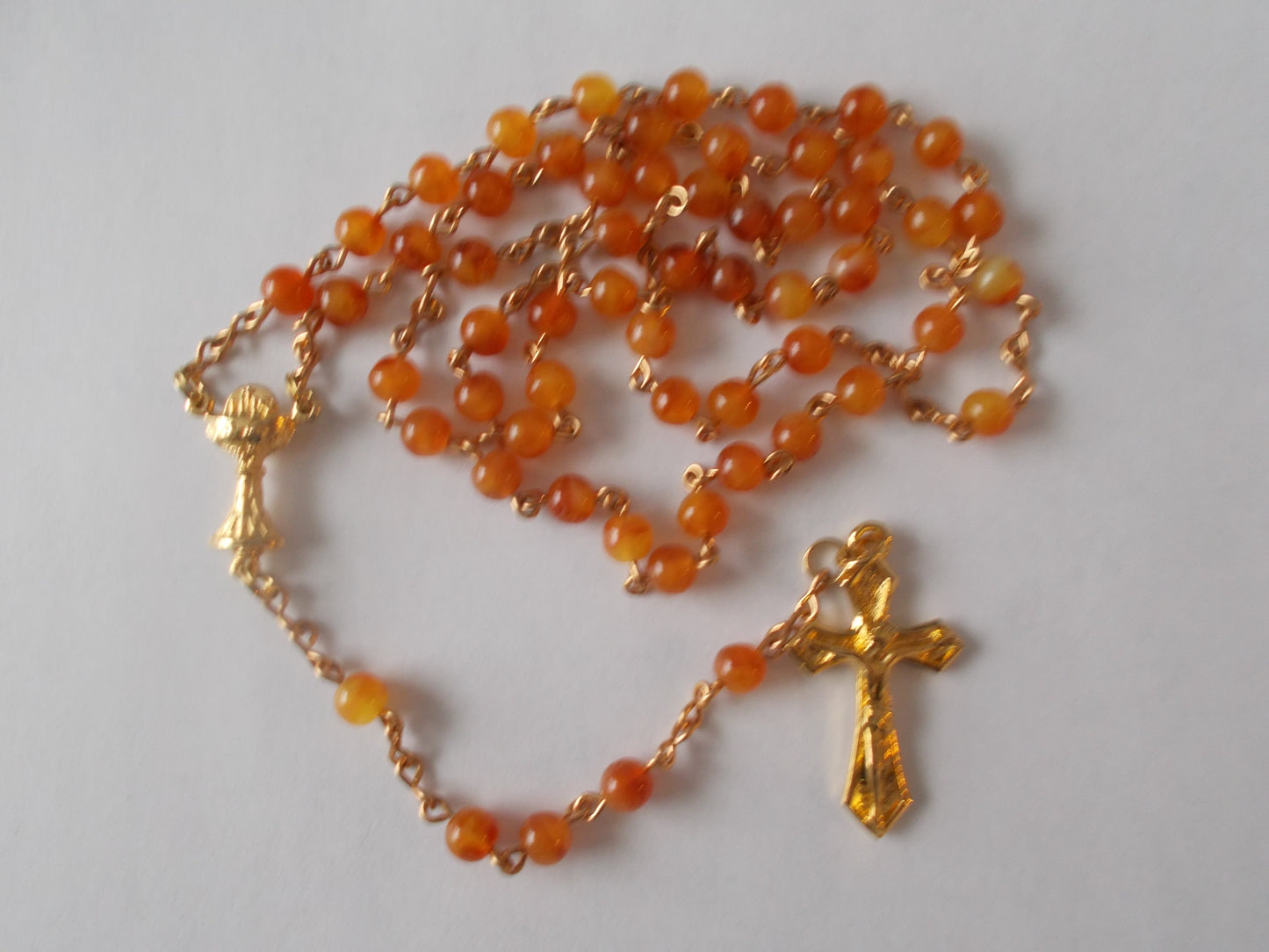 Orange & Gold-tone Rosary with Chalice Center