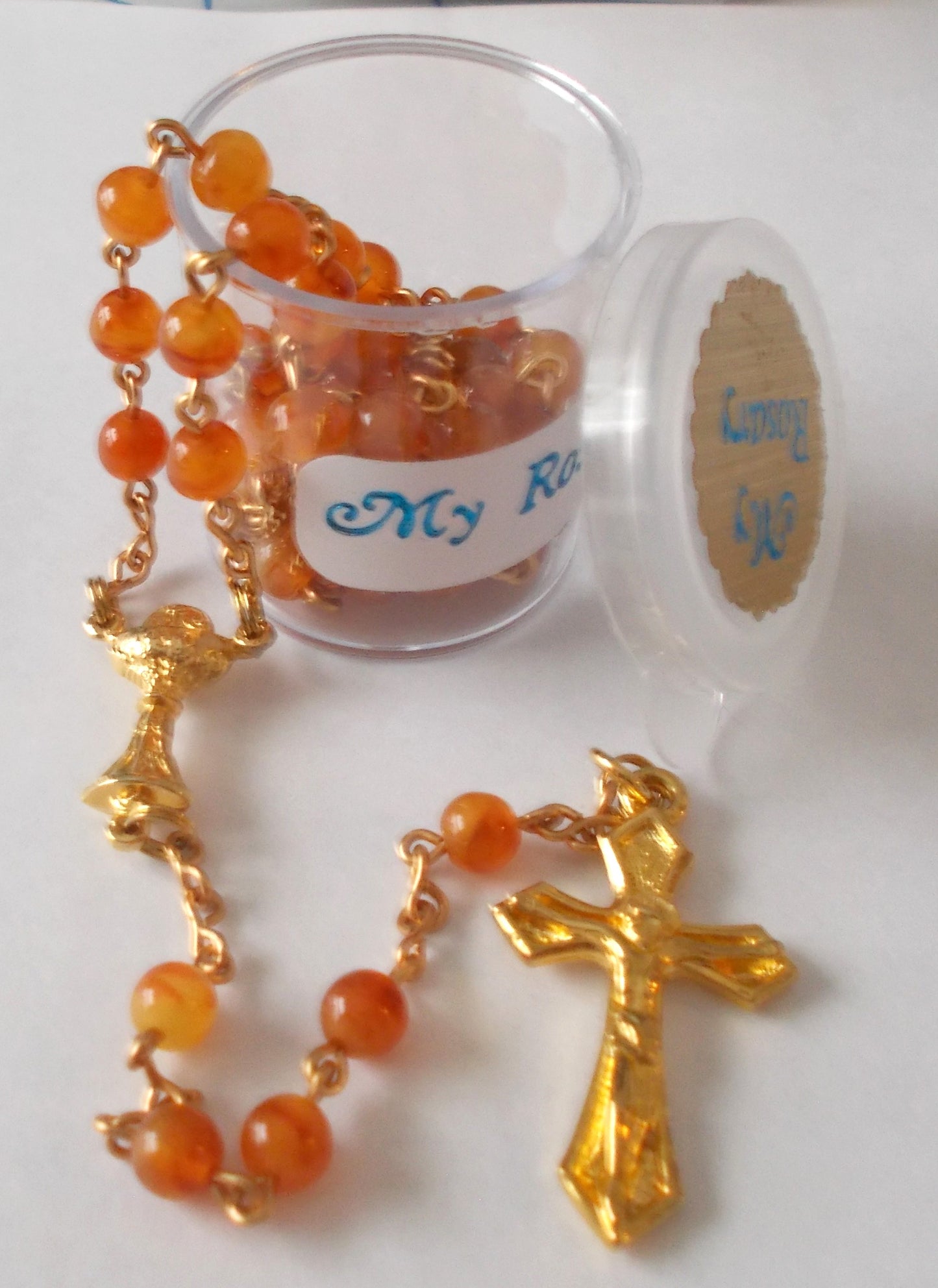 Orange & Gold-tone Rosary with Chalice Center