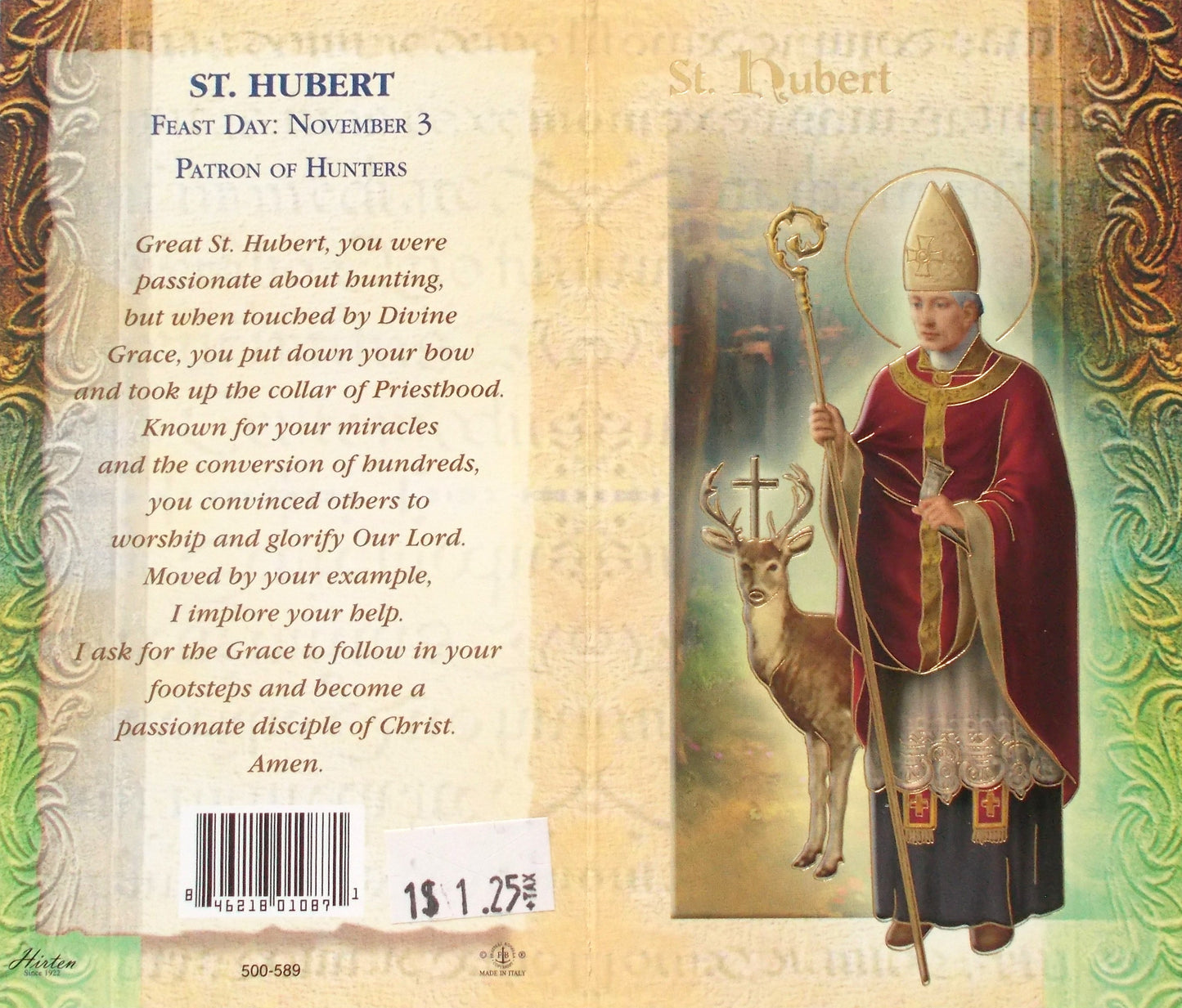 St. Hubert Biography Prayer Pamphlet