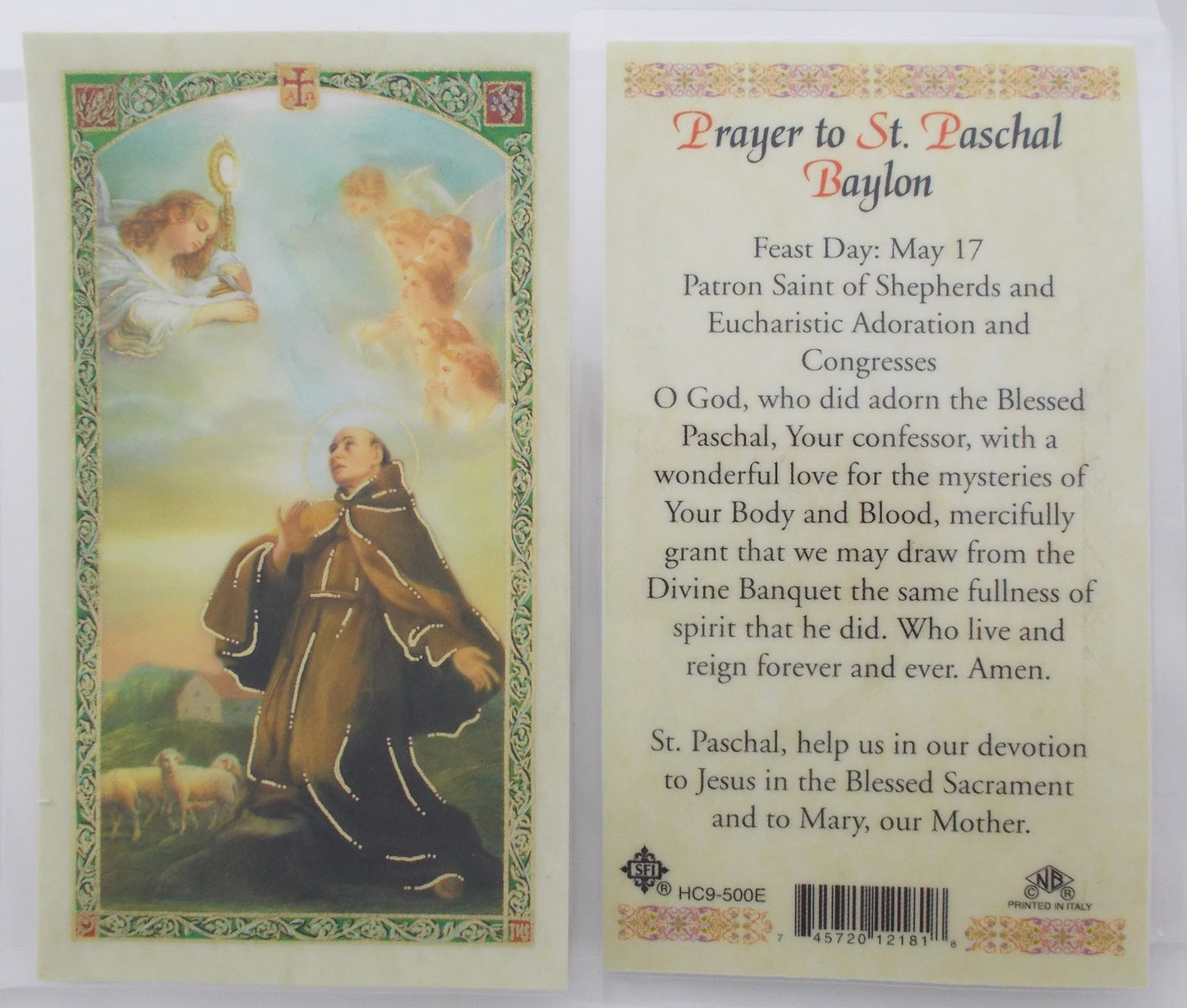 Laminated - St. Paschal Baylon