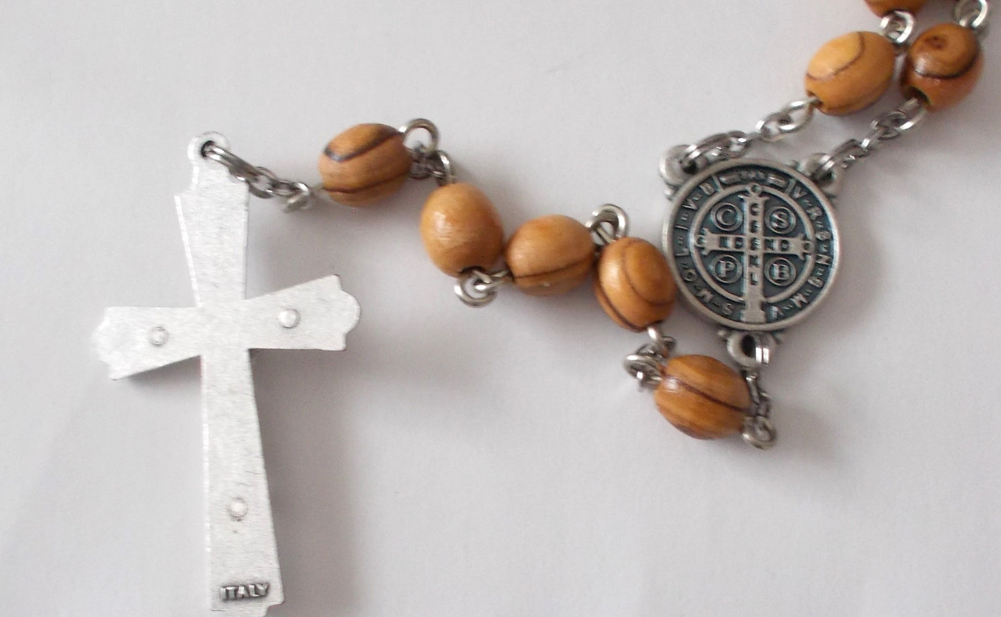 Olive Wood Beads Rosary - Large Oval Beads -St. Benedict