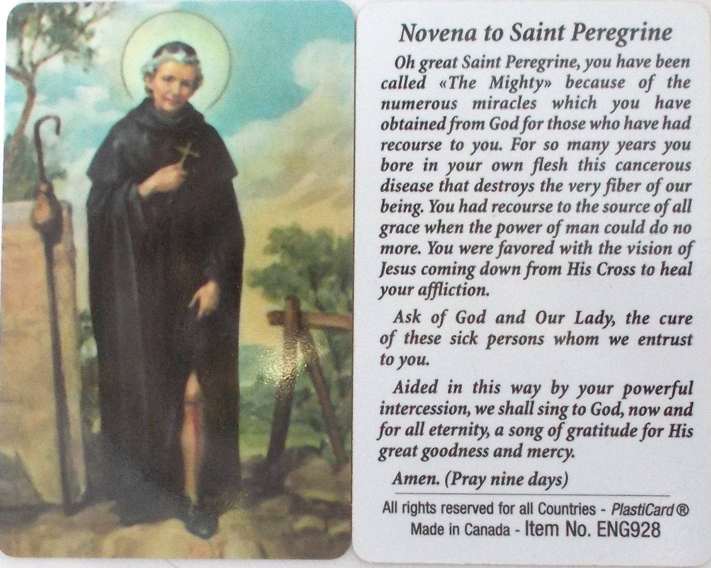 St. Peregrine Plastic Prayercard - Cancer Patron Saint