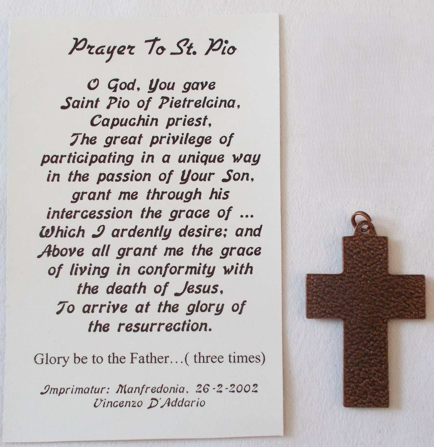 St. Pio Cross with Paper Prayercard