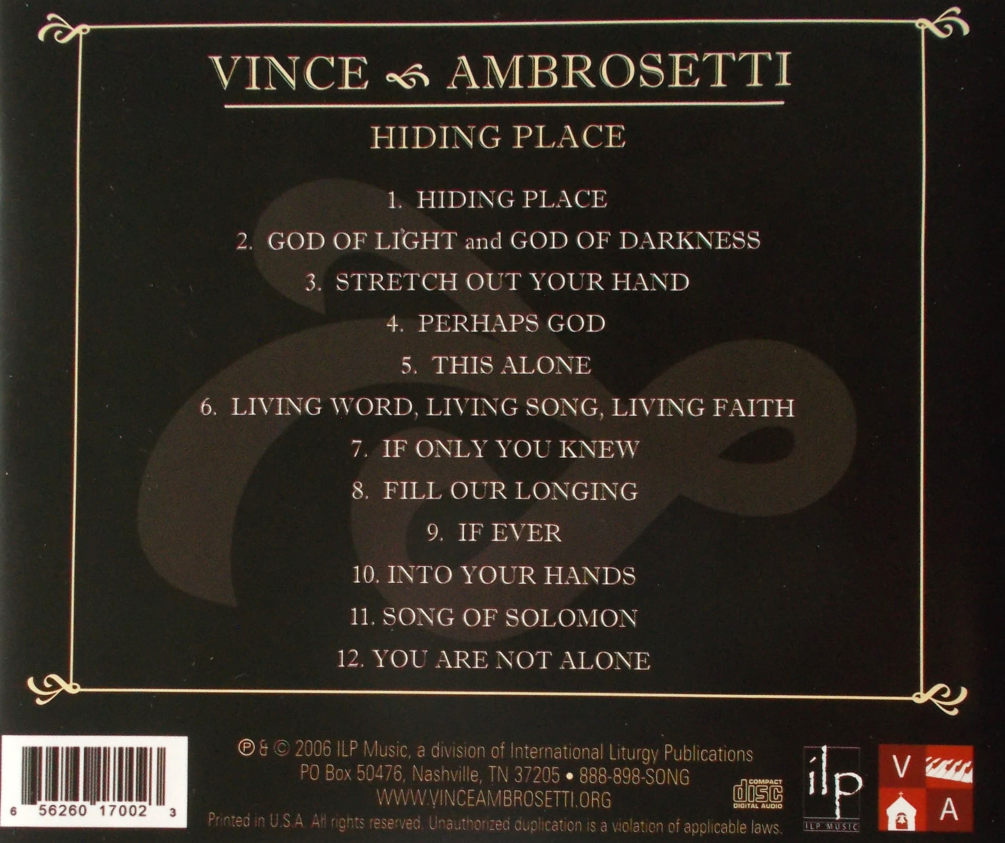 Vince Ambrosetti - Hiding Place - Music CD - Demo - Used