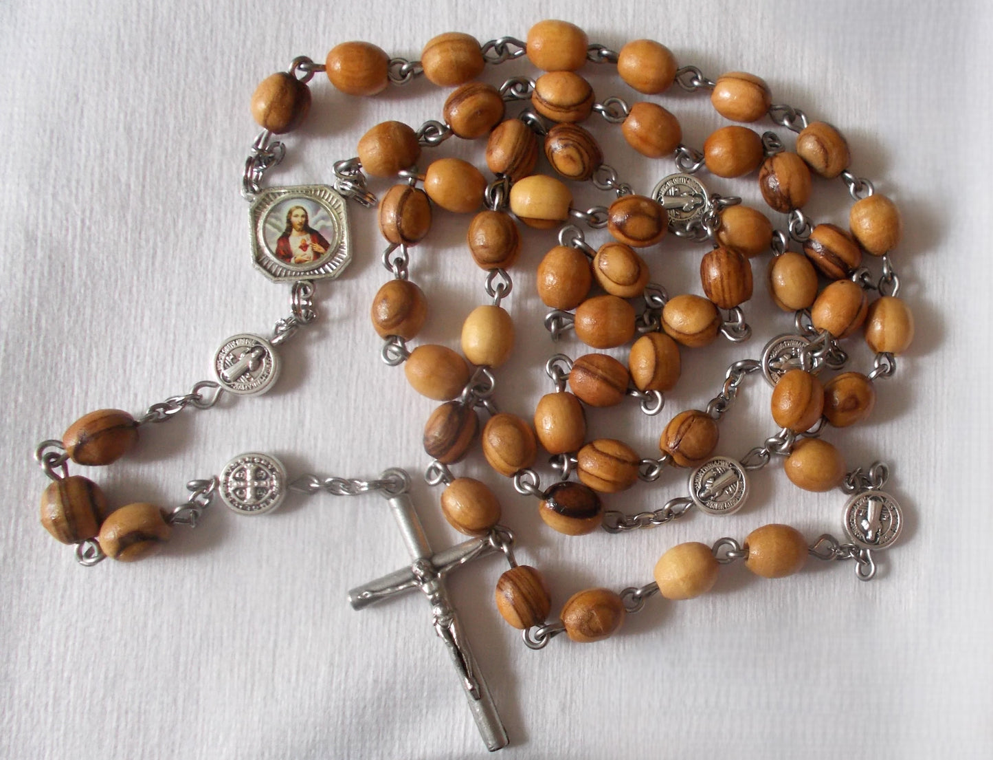 Olive Wood Beads Rosary - Large Oval Beads -St. Benedict