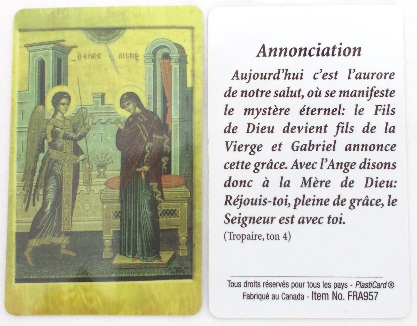 The Annunciation Icon - Annonciation - French Plastic Prayercard