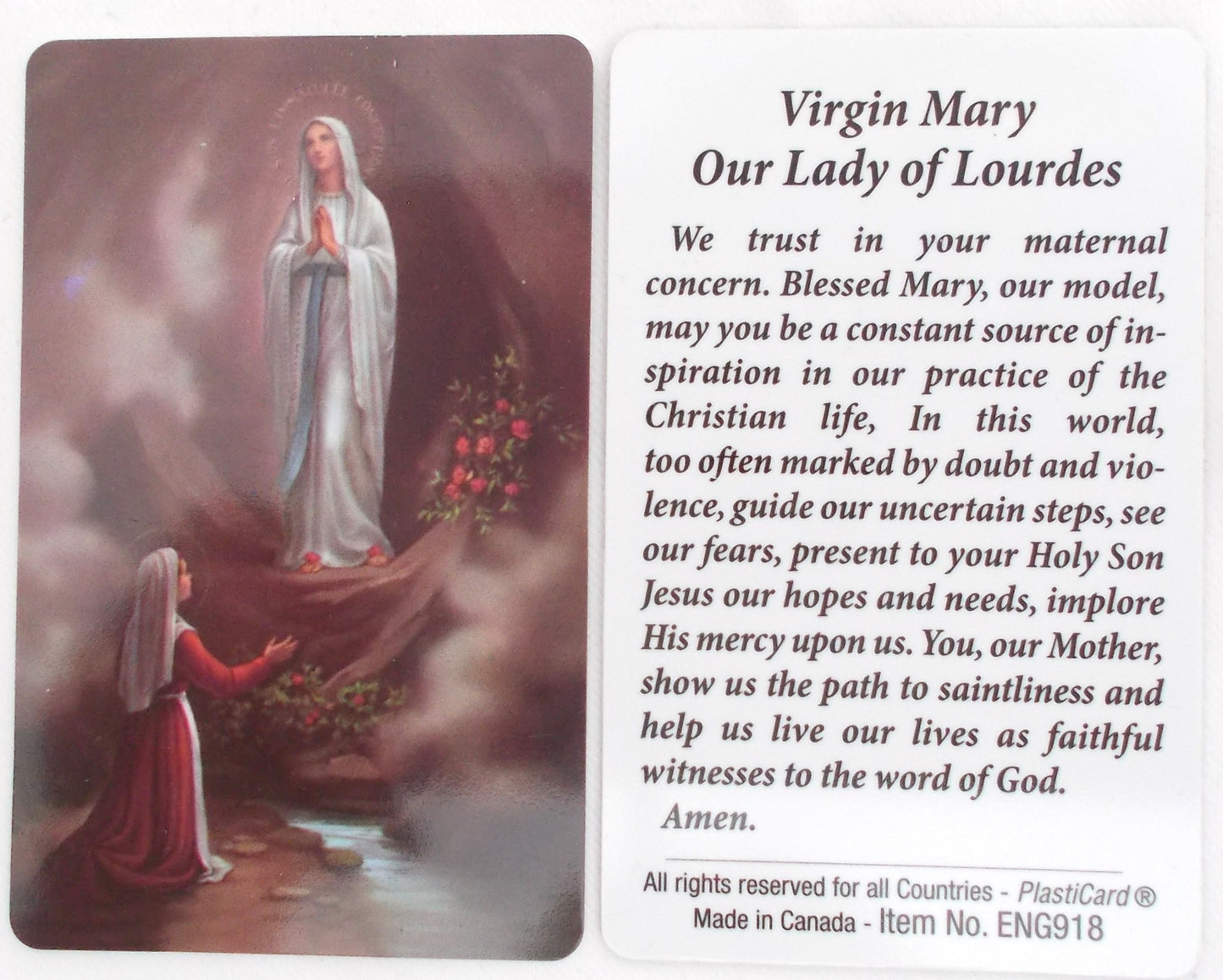 Virgin Mary Our Lady of Lourdes Plastic Prayercard