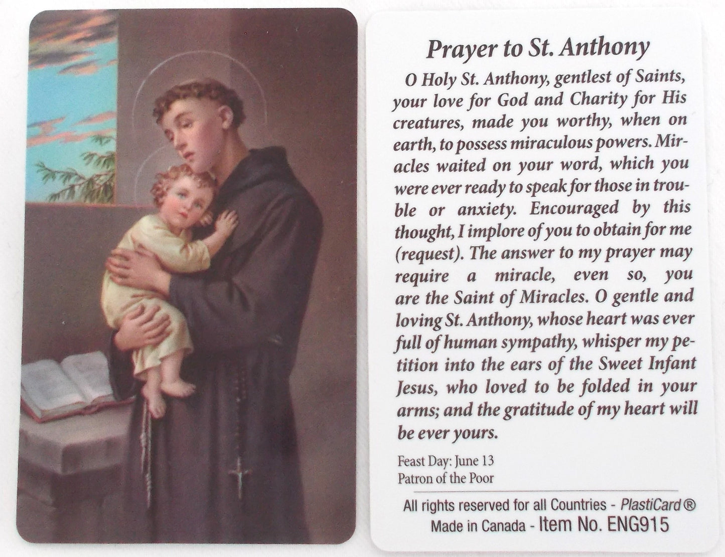 St. Anthony Plastic Prayercard