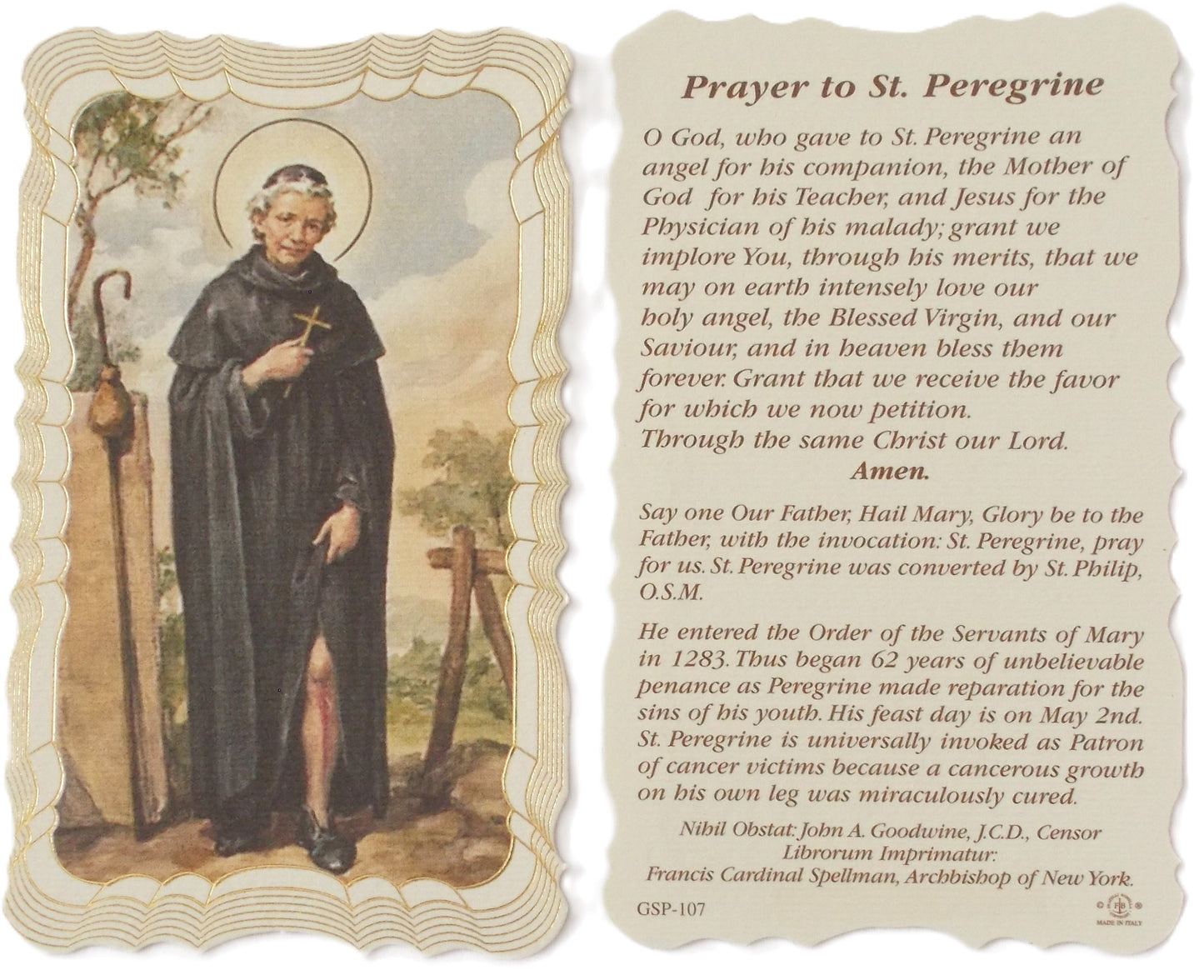 St. Peregrine Prayercard - Fancy Edge