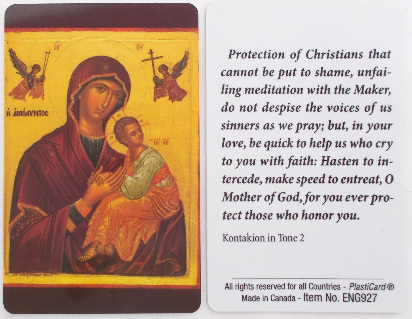 Our Lady of Perpetual Help Icon Plastic Prayercard - Protection of Christians
