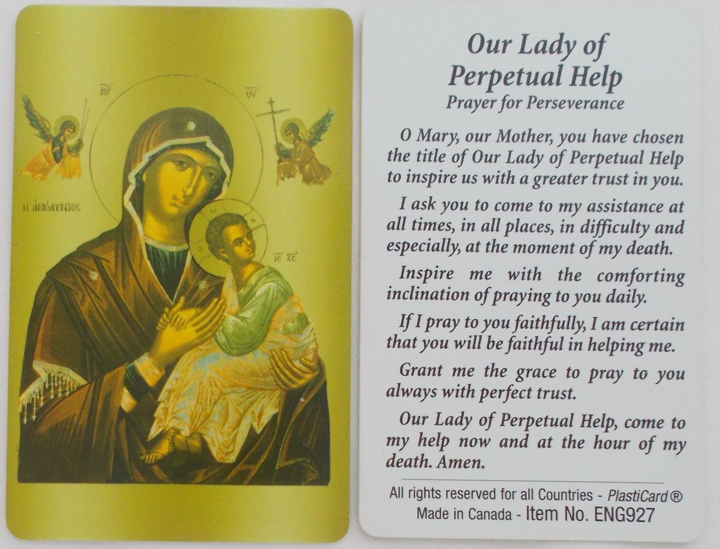 Our Lady of Perpetual Help Icon Plastic Prayercard - Prayer for Perseverance