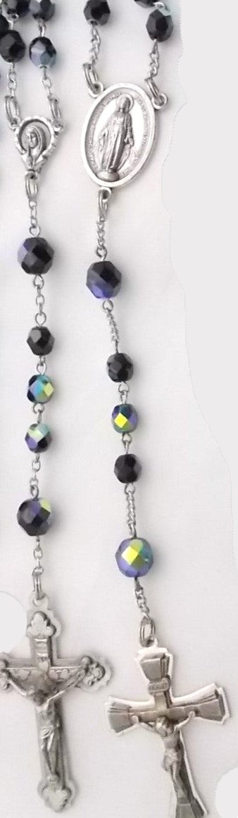 Rosary - Chain with Aurora Borealis Black Glass Beads