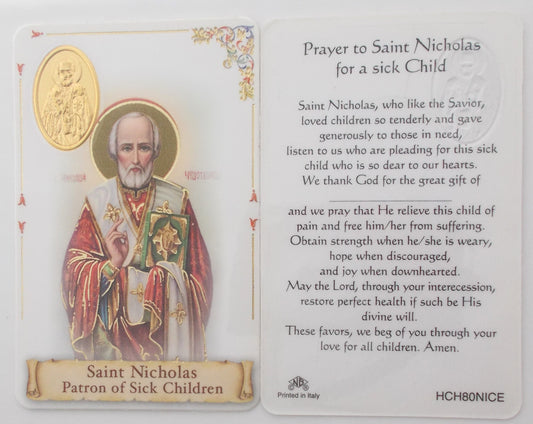 Laminated - St. Nicholas - Healing Prayer for Sick Child