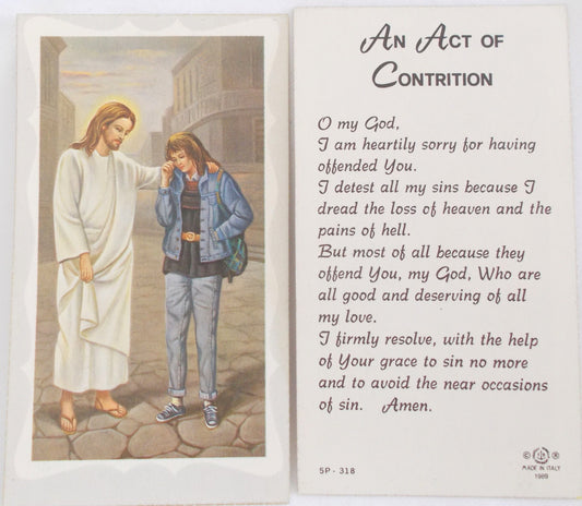 Jesus with Teenage Girl Paper Prayercard - Act of Contrition