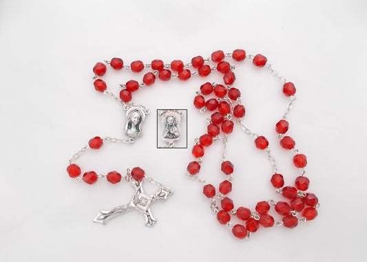 Rosary - Chain with Red Glass Beads