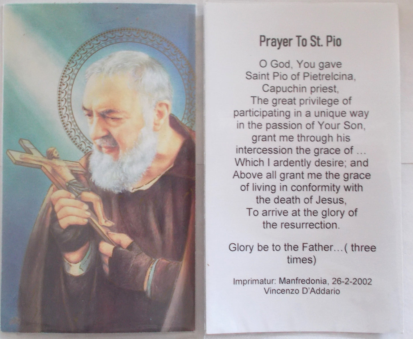 St. Pio of Pietrelcina Paper Cardstock Prayercard- Package of 10