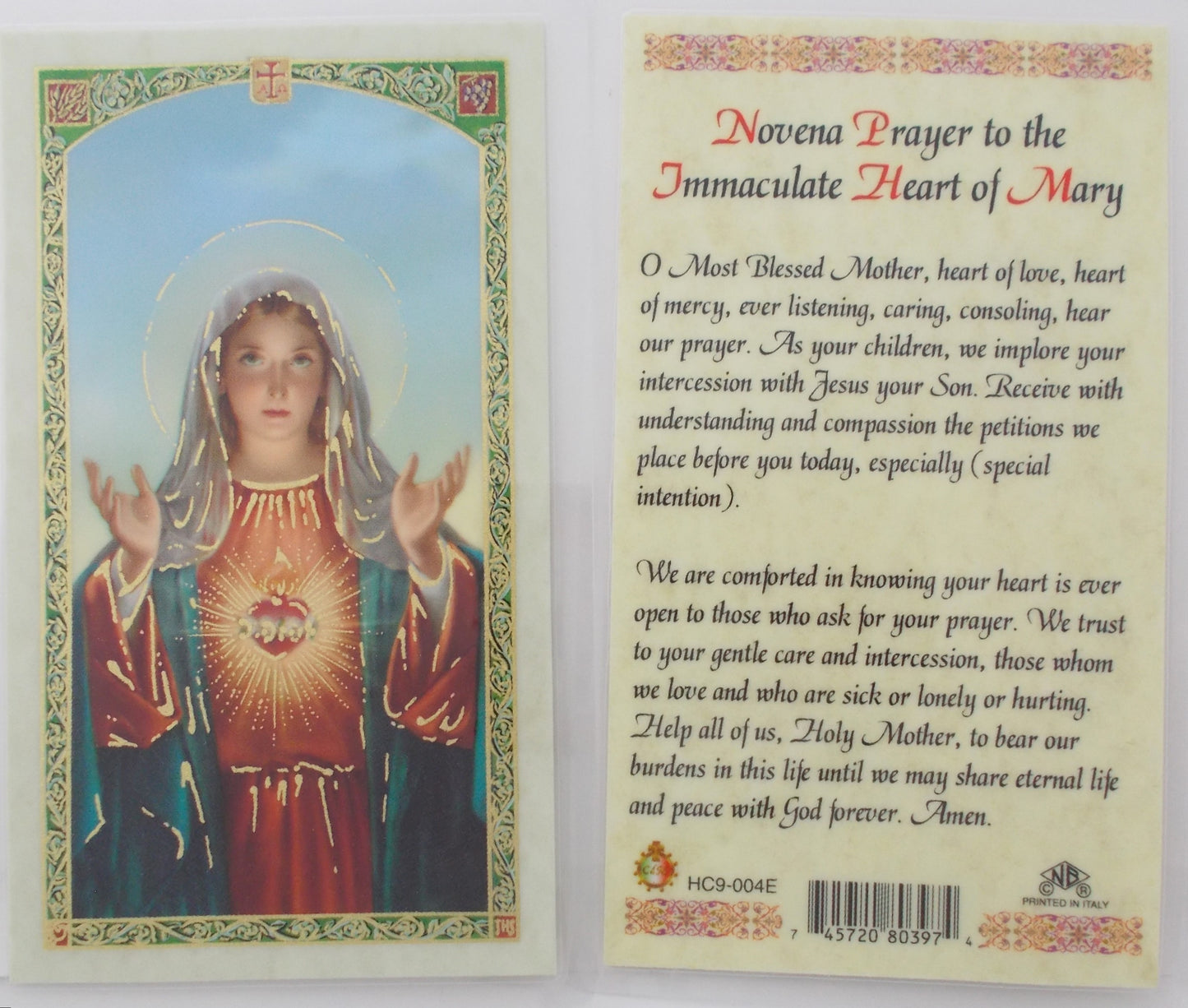 Laminated - Immaculate Heart of Mary - Novena Prayer