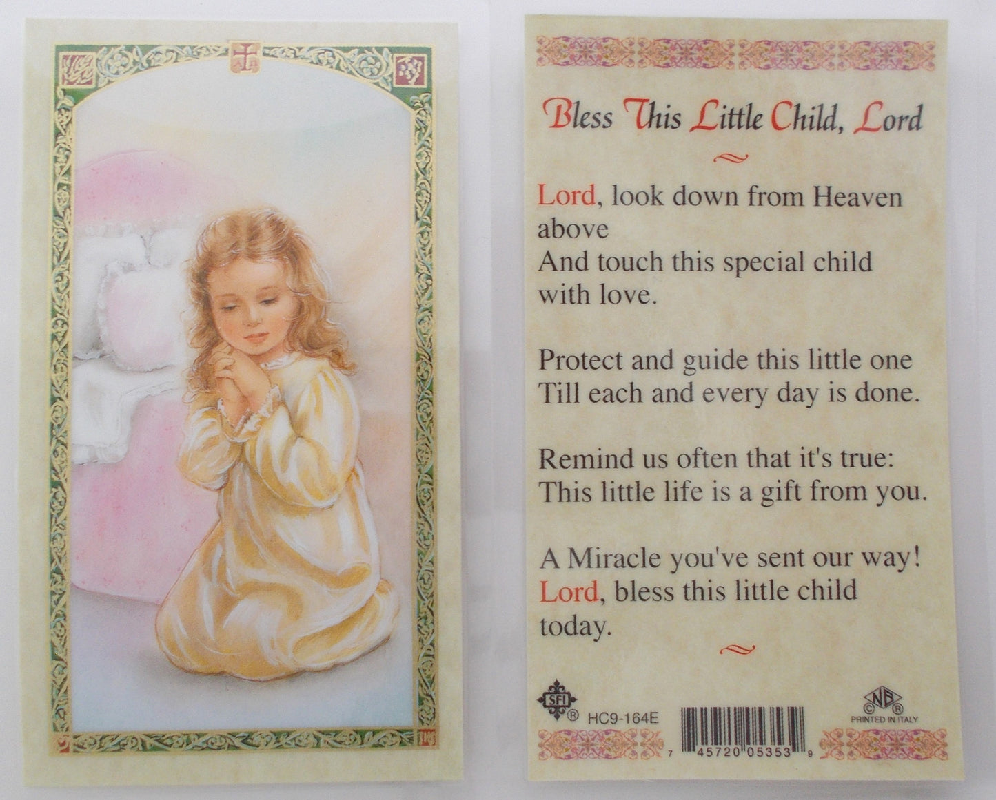 Laminated - Praying Child - Bless this Little Child, Lord