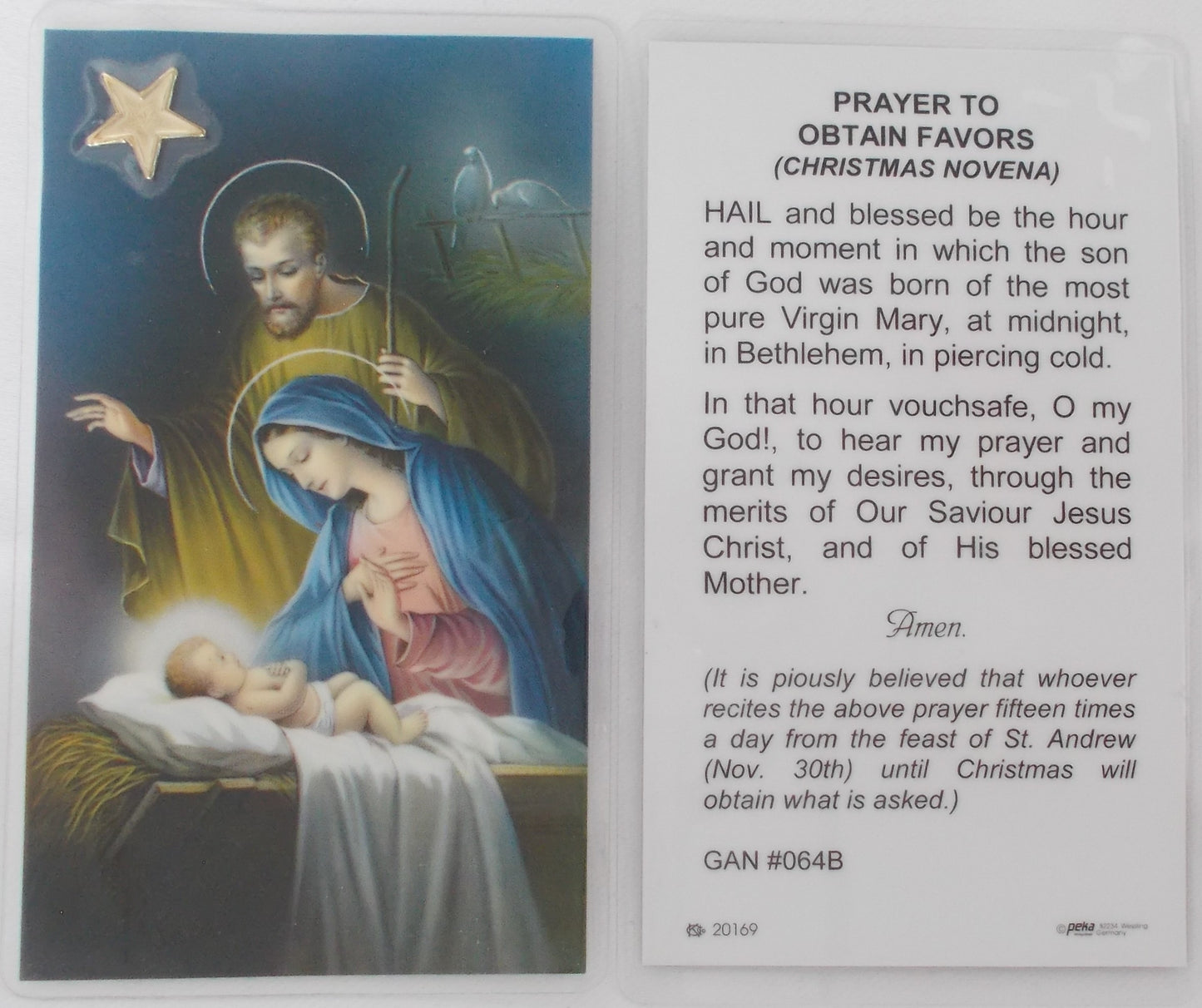 Laminated with Medal - Nativity - Christmas Novena