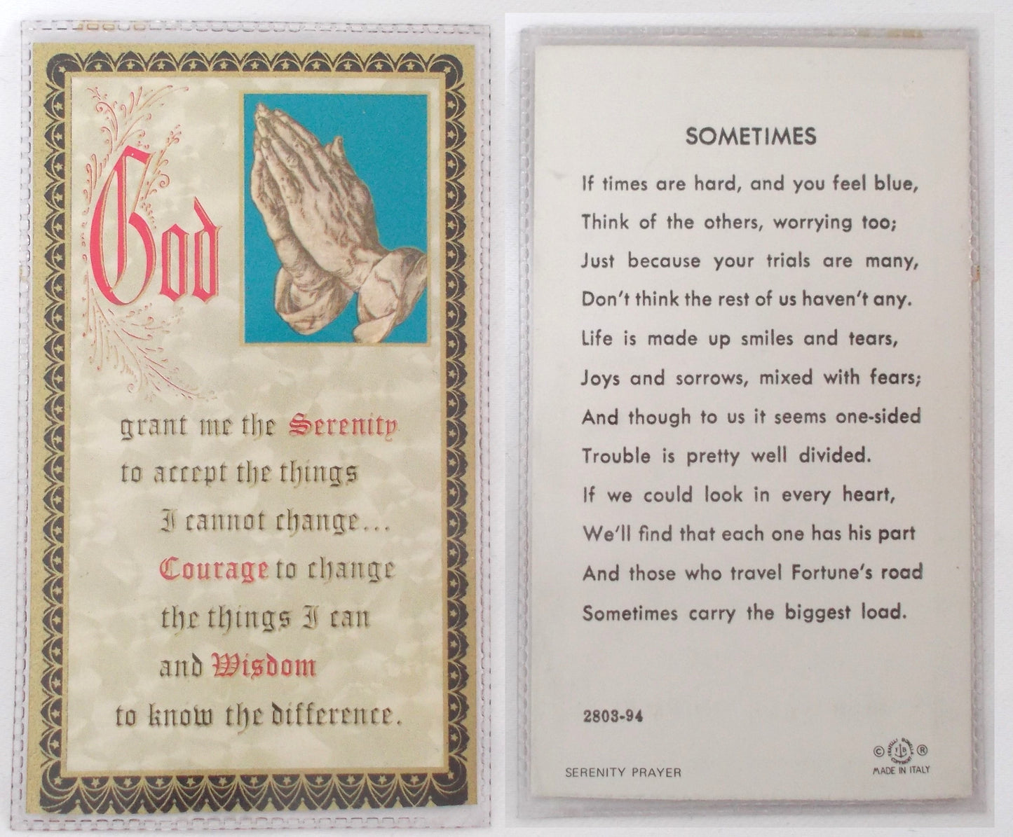 Paper in Vinyl - Serenity Prayer  - Sometimes