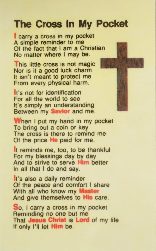 The Cross In My Pocket - Coated Cardstock Prayercard